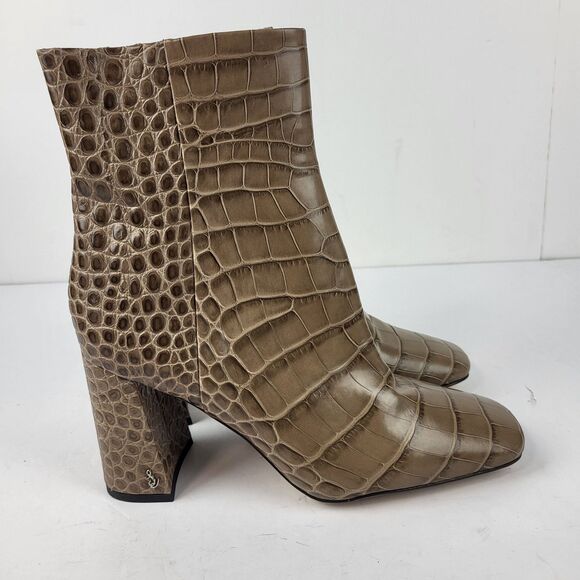 Sam Edelman Codie Croc Effect Leather Ankle Boots TAN/BROWN Size 9.5 M - Picture 6 of 10